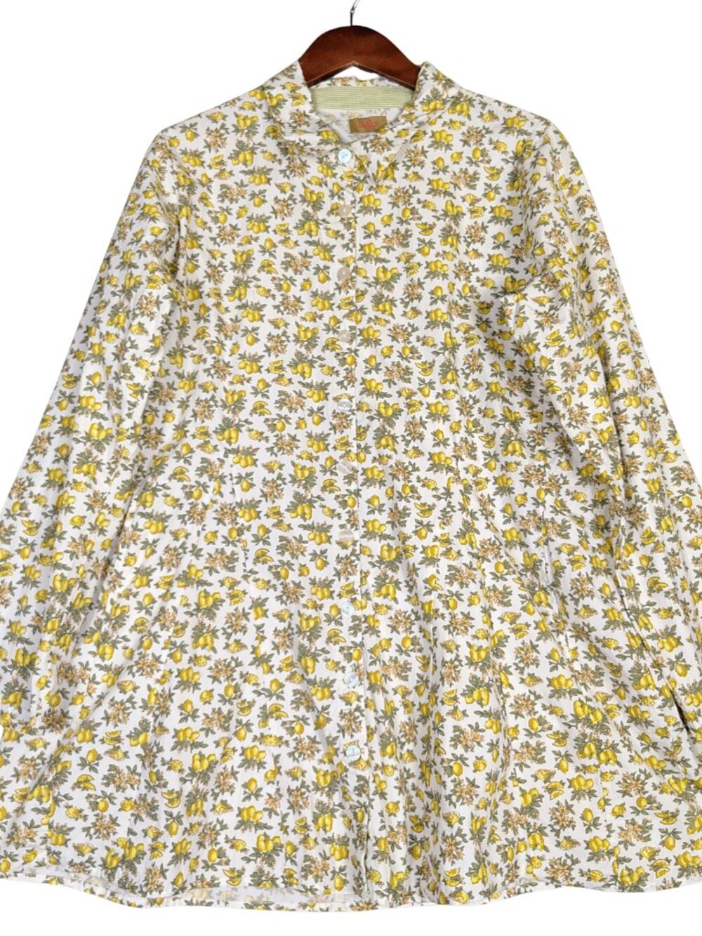 Tulip Dress Women's Medium Yellow Lemon Print Long Sleeve Button Front Preppy
